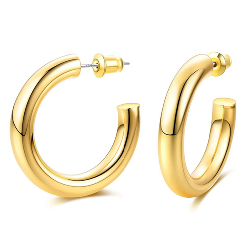 14K Gold Plated Small Chunky Hoop Earrings - Shop Canary Clothing