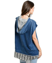  Retro Denim oversized vest features plaid trim and drawstring detail - Shop Canary Clothing