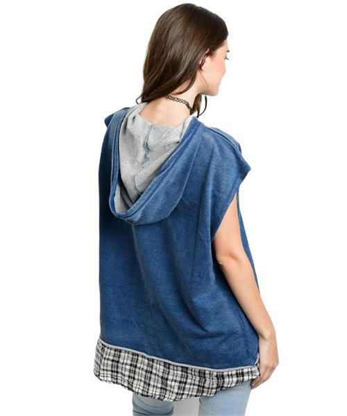  Retro Denim oversized vest features plaid trim and drawstring detail - Shop Canary Clothing