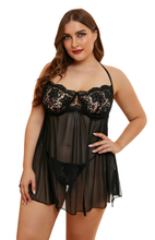 Black Plus Size Black Mesh & Venice Embroidery Lace Babydoll Shop Canary Clothing