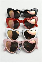 Heart sunglasses with red, black, white, pink frame and reflector lenses complement your casual and dressy outfits. UV protection helps keep your eyes protected from harmful sun rays, and hinged temples offer convenient folding and storage.- Shop Canary Clothing