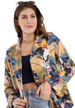 Mango Yellow Tropical Print Collared Button Up Top with Long Bell Sleeves light weight fabric perfect for a summer day. Style tied in the front, as a cover up, or with a pair of shorts. Shop Canary Clothing