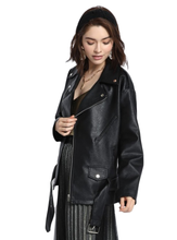 Rad Black Faux Leather Oversized Moto Biker Jacket with silver detailed zippers - Shop Canary Clothing