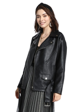 Rad Black Faux Leather Oversized Moto Biker Jacket with silver detailed zippers - Shop Canary Clothing