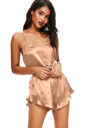 Peach Apricot Color Sleep Tight Satin Camisole Pajamas Set Shop Canary Clothing