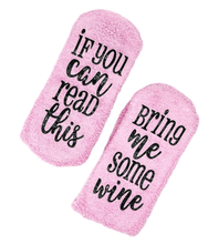 Pink Rosé Fuzzy "If You Can Read This Bring Me Wine" Socks Shop Canary Clothing