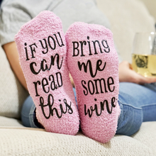 Pink Rosé Fuzzy "If You Can Read This Bring Me Wine" Socks Shop Canary Clothing