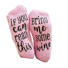 Pink Rosé Fuzzy "If You Can Read This Bring Me Wine" Socks Shop Canary Clothing