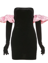 Black and Pink Velvet Puff Sleeve Bodycon Dress. Perfect date night dress. This is a beautiful chic cocktail dress. Valentine's Day Outfit. - Shop Canary Clothing