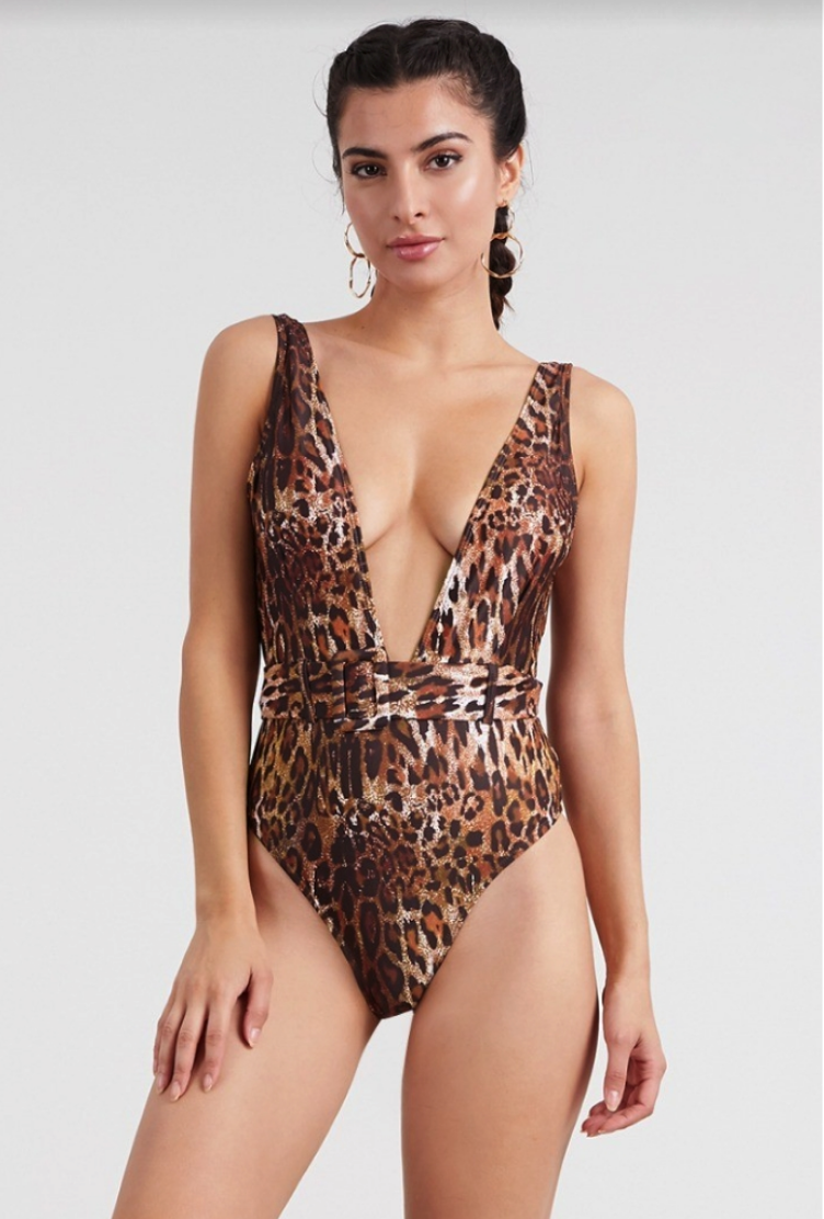 Fashiongo Oista Feline Leopard Print One Piece Swimsuit Small Leopard