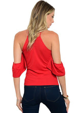 Short off the shoulder red ruffle detail halter neck blouse - Shop Canary Clothing