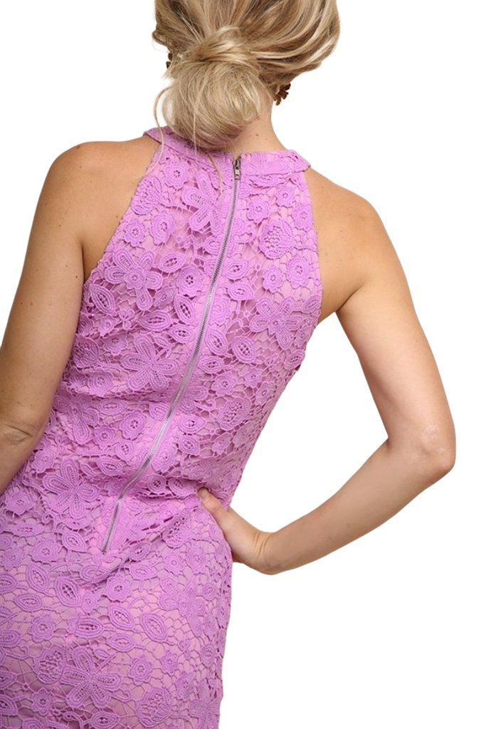 Lavender Floral Crochet Halter Dress Medium