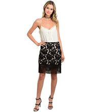 Sophisticated beige and black lace skirt with fringe trim semi lining - Shop Canary Clothing