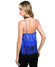 blue crochet lace crop top with blue fringe - Shop Canary Clothing