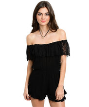 Soft & slinky romper with lace ruffle neckline that can be pushed off-shoulder as well. Shorts feature a super cute ruffle trim and are raised on the sides for a more flattering cut - Shop Canary Clothing