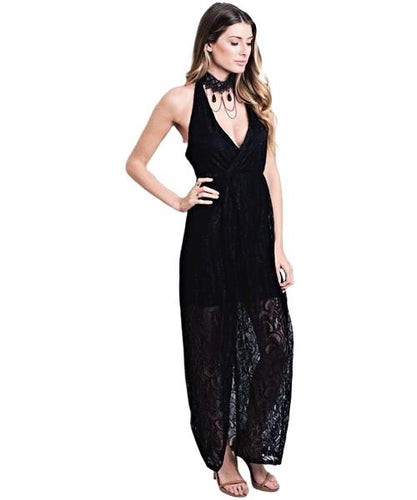You're always in the spotlight with our black lace sheer cover up! This sleeveless mini dress features long, plunging neckline and on-trend high waist. Pair with sandals or booties to complete the look. - Shop Canary Clothing