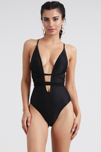 v-neck one piece backless Halter One-Piece  Black Swimsuit  Shop Canary Clothing