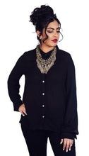 Black long sleeve backless button up top features a crochet back. - Shop Canary Clothing