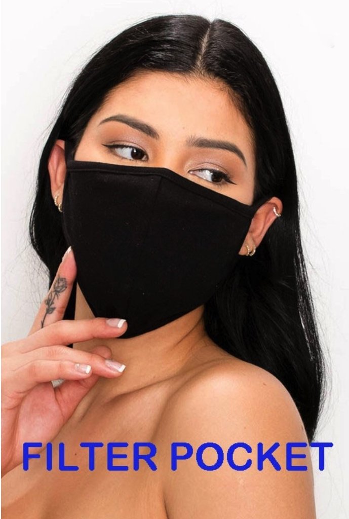 Unisex Fabric reusable and washable plain black face mask with filter pocket - Shop Canary Clothing
