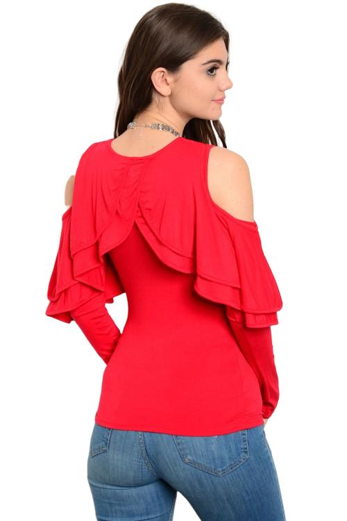 Red ruffle Off the Shoulder long sleeve top - Shop Canary Clothing