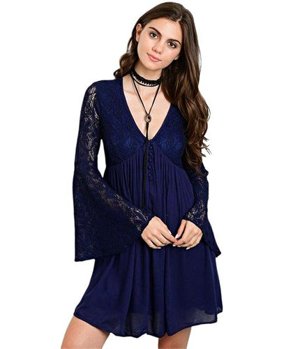 Well, now your dreams are reality. This dress is enchanting. Guarantee you an invite to any formal event in the city and turn heads where ever you go. This navy blue dress is ready for any fairytale. With an off-the-shoulder neckline, long sleeves and bell shaped hem it's a dream to wear.- Shop Canary Clothing