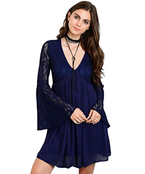 Well, now your dreams are reality. This dress is enchanting. Guarantee you an invite to any formal event in the city and turn heads where ever you go. This navy blue dress is ready for any fairytale. With an off-the-shoulder neckline, long sleeves and bell shaped hem it's a dream to wear.- Shop Canary Clothing